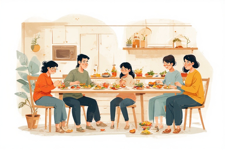 download (19) family eating healthy at a long table...