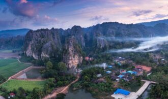Nature retreat in a foreign country...group of people on a health retreat