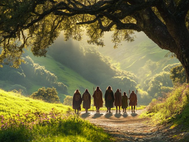 Nature retreat in a foreign country...group of people on a health retreat