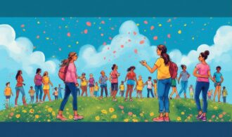 midlife women out in a field of flowers of all races