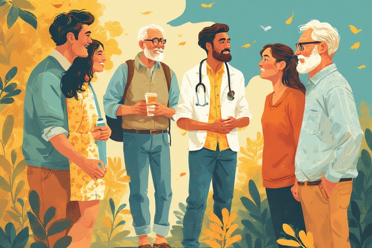 middle age group consulting with a doctor with various loved ones